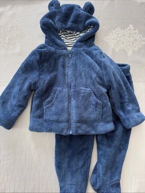 Cozy Navy Plush Kids Matching Set with Hood